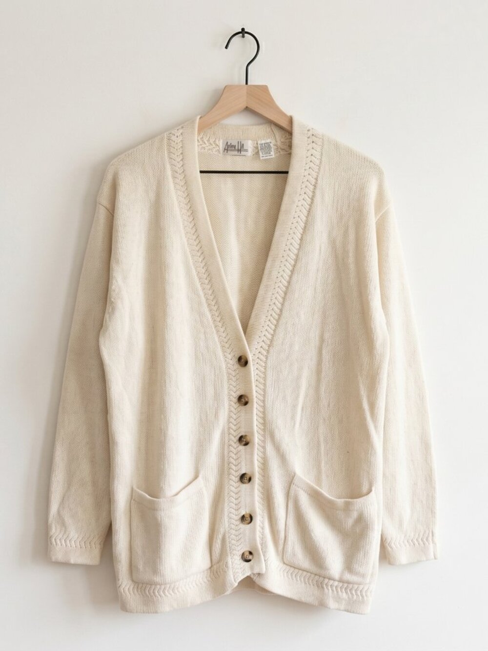 Vintage Cream Oversized Grandpa Cardigan Cable Knit Button Front XL